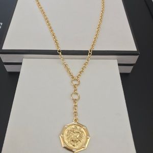 Belcher Chain Necklace CZ Lion Charm Medallion